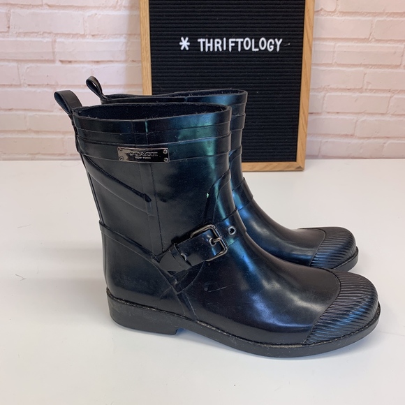 Coach Shoes - Coach Lester Black Rubber Ankle Rain Boots 8